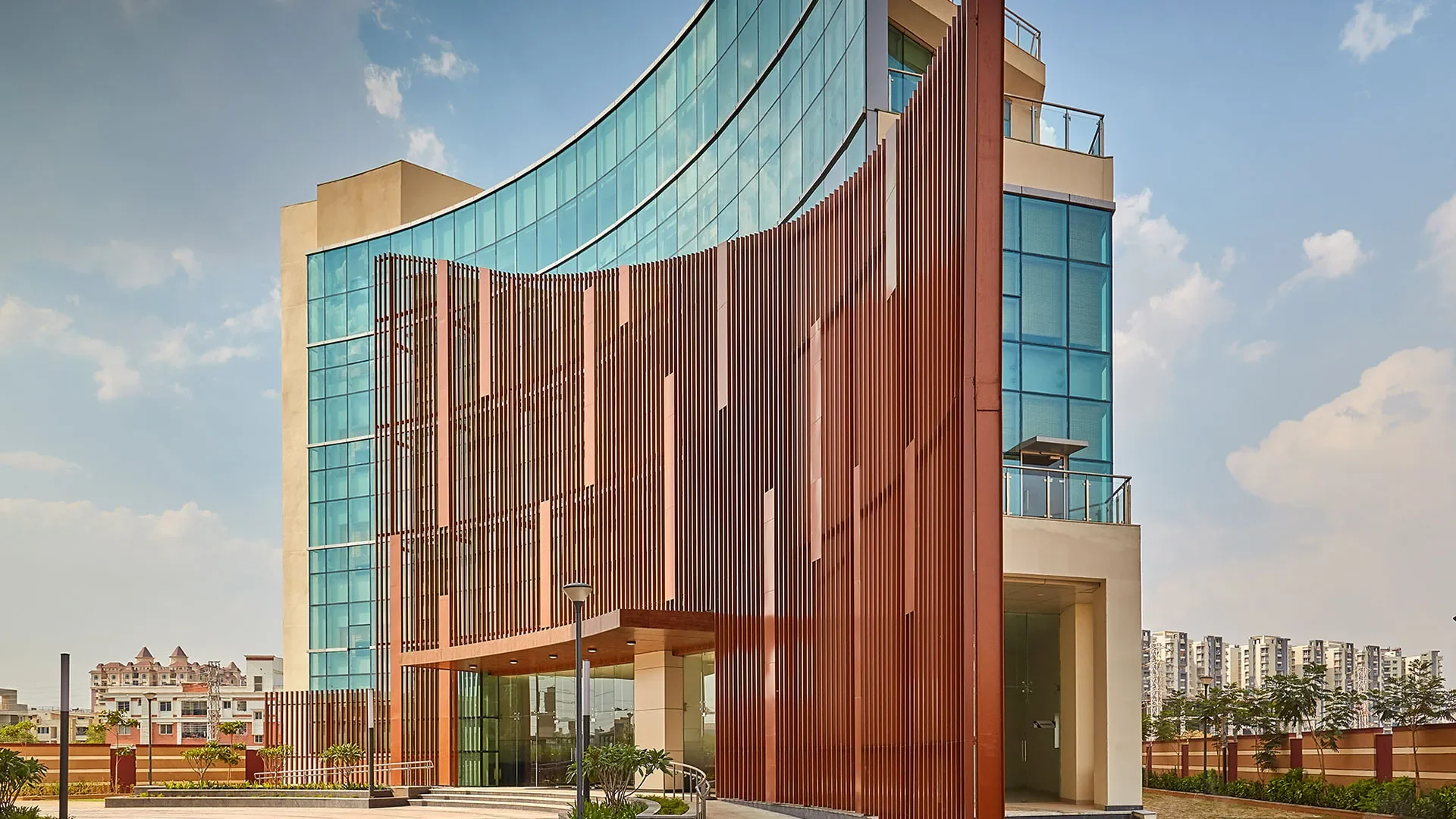 High-rise exterior elevation showcasing the modern architecture of the Prestige Ivy League residential towers in Kondapur, Hyderabad.